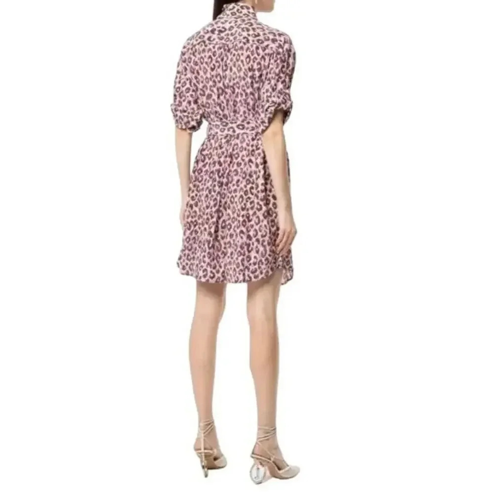 Zimmerman Super Eight Safari Leopard Print Silk Shirt Dress Belted Size 2 - Picture 2 of 6